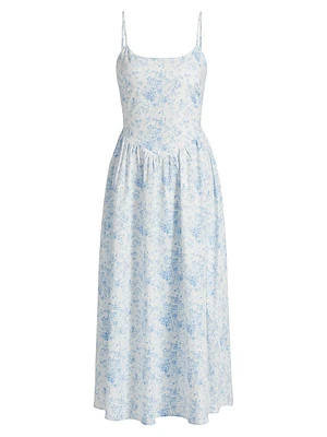 Toile Basque-Waist Midi-Dress