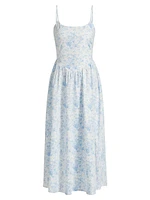 Toile Basque-Waist Midi-Dress