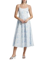 Toile Basque-Waist Midi-Dress