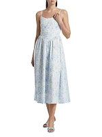 Toile Basque-Waist Midi-Dress