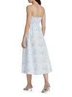 Toile Basque-Waist Midi-Dress