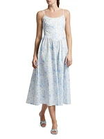 Toile Basque-Waist Midi-Dress