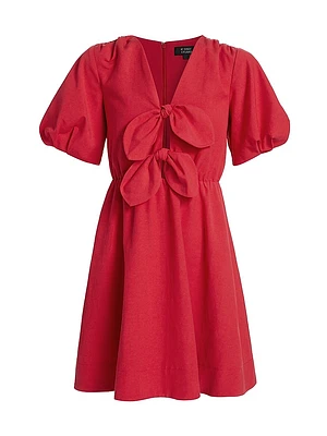 Bow-Front Puff-Sleeve Minidress
