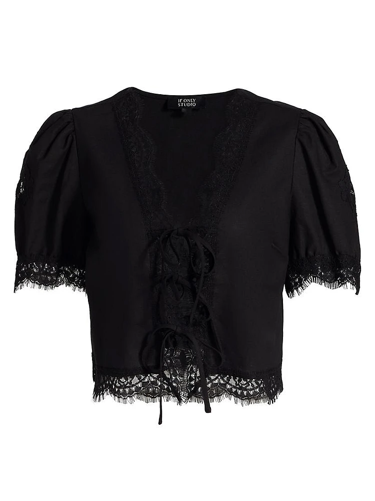 Lace-Trim Puff-Sleeve Shirt