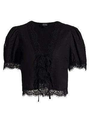 Lace-Trim Puff-Sleeve Shirt