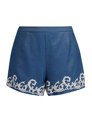 Embroidered Chambray Shorts