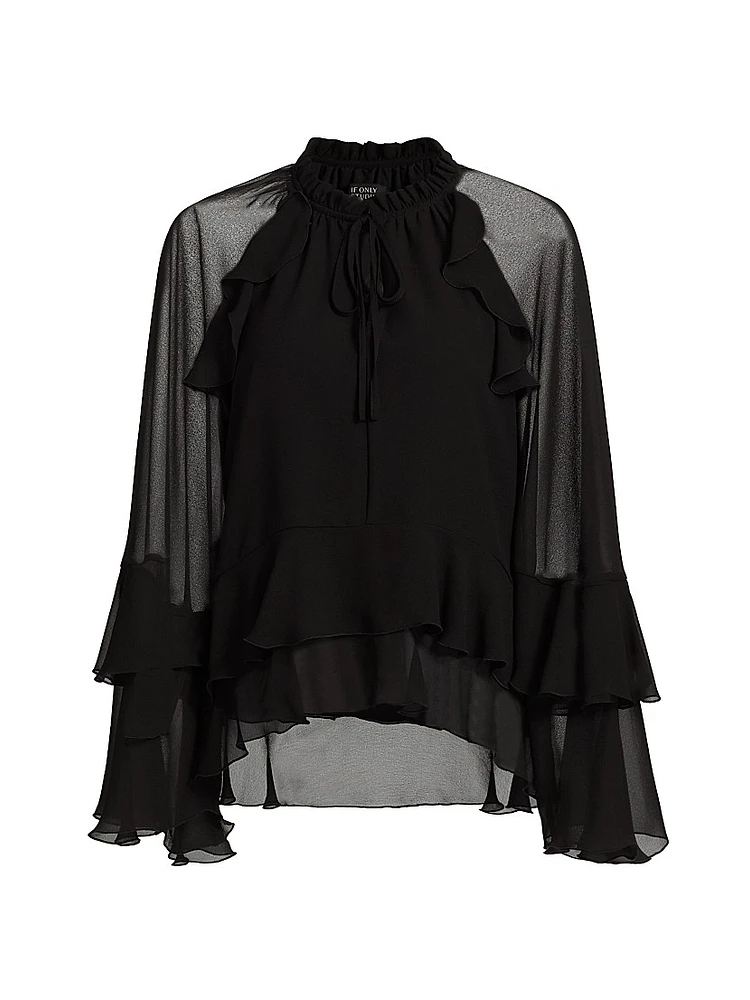 Ruffled Chiffon Long-Sleeve Blouse