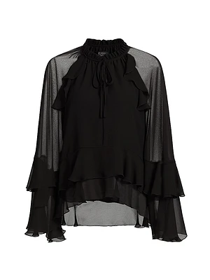 Ruffled Chiffon Long-Sleeve Blouse