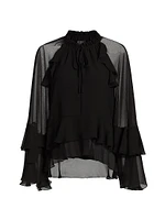 Ruffled Chiffon Long-Sleeve Blouse