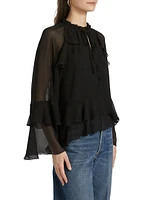 Ruffled Chiffon Long-Sleeve Blouse