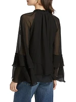 Ruffled Chiffon Long-Sleeve Blouse