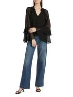Ruffled Chiffon Long-Sleeve Blouse