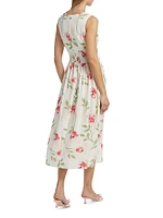 Floral Pintuck Waist Midi-Dress