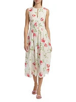 Floral Pintuck Waist Midi-Dress