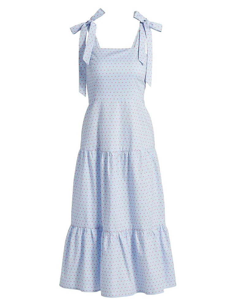 Tiered Bow-Strap Midi-Dress