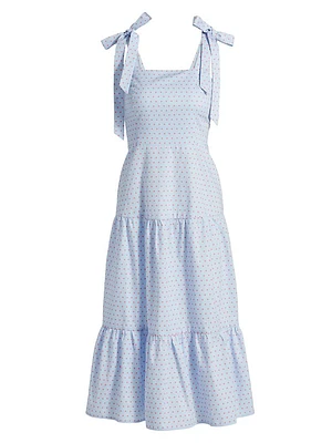 Tiered Bow-Strap Midi-Dress