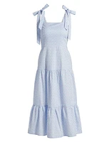 Tiered Bow-Strap Midi-Dress