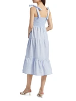 Tiered Bow-Strap Midi-Dress