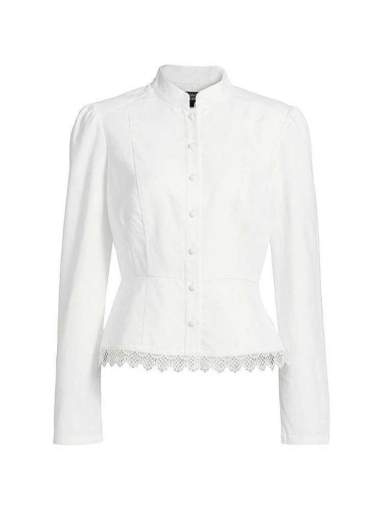 Lace-Trimmed Button-Front Blouse