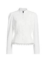 Lace-Trimmed Button-Front Blouse