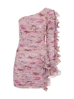 Lily Floral Ruffle One-Shoulder Minidress