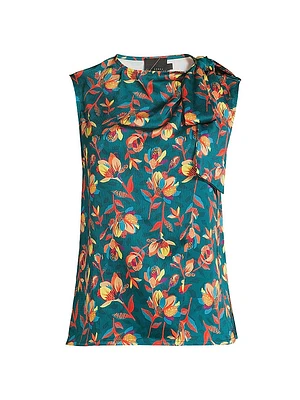 Everyday Tropics Sleeveless Tie Blouse