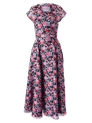 Floral Silk V-Neck Midi-Dress