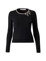 Crystal Bow-Embellished Silk-Cotton Knit Sweater