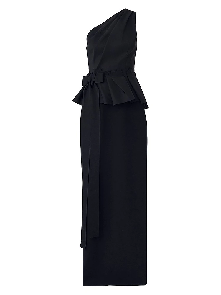 Bow-Detailed One-Shoulder Column Gown