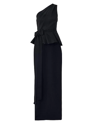 Bow-Detailed One-Shoulder Column Gown