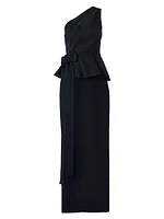 Bow-Detailed One-Shoulder Column Gown