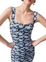 Ruched Floral Sweetheart Midi-Dress