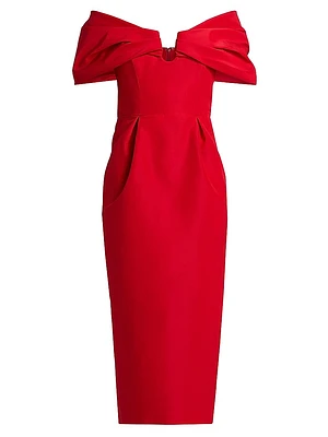 Off-The-Shoulder Silk Cocktail Dress
