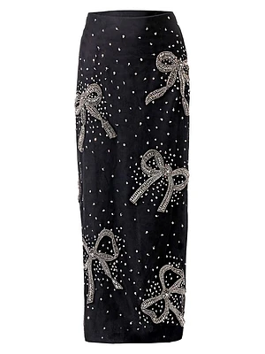 Bow Sequin-Embellished Column Midi-Skirt