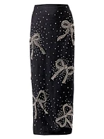 Bow Sequin-Embellished Column Midi-Skirt