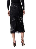 Bow Sequin-Embellished Column Midi-Skirt