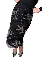 Bow Sequin-Embellished Column Midi-Skirt