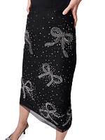 Bow Sequin-Embellished Column Midi-Skirt