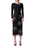 Bow Sequin-Embellished Column Midi-Skirt