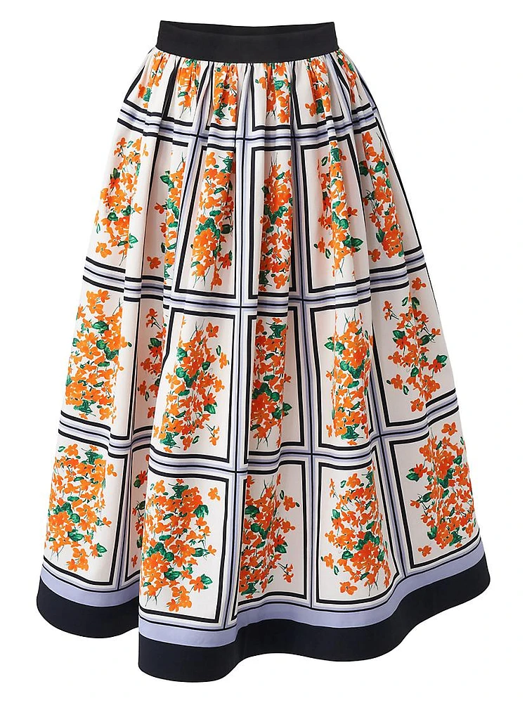 Cotton-Blend Floral Midi-Skirt