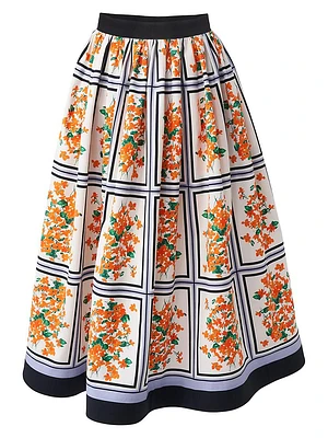 Cotton-Blend Floral Midi-Skirt