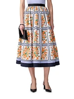 Cotton-Blend Floral Midi-Skirt