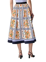Cotton-Blend Floral Midi-Skirt