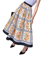 Cotton-Blend Floral Midi-Skirt