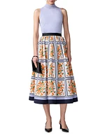 Cotton-Blend Floral Midi-Skirt
