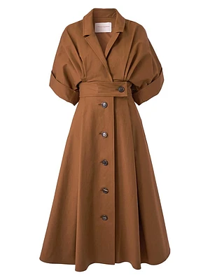 Stretch-Cotton Wide-Sleeve Midi-Shirtdress