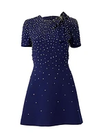 Embellished Bow Short-Sleeve Minidress
