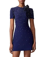 Embellished Bow Short-Sleeve Minidress