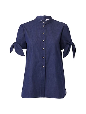 Cotton-Blend Tie-Sleeve Blouse