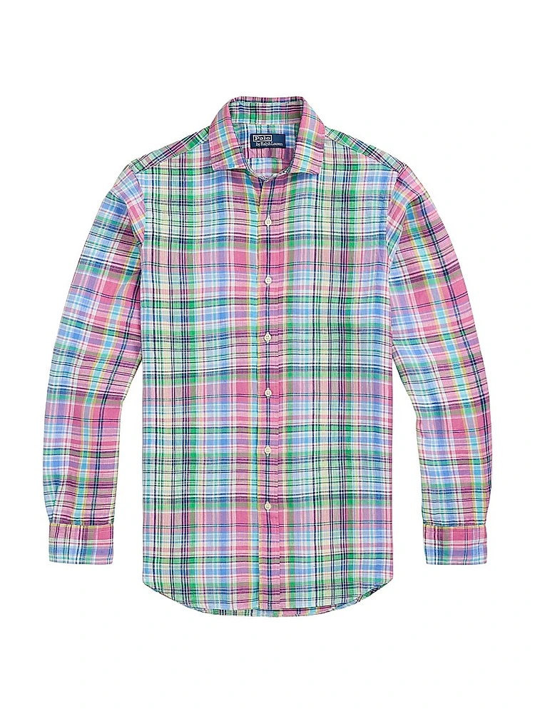 Classic Fit Plaid Linen Shirt